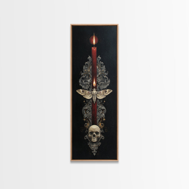 Moth and Skull Composition on Black Velvet Framed Canvas Print, Gothic Art, Living Room Decor, Fine Art, Gothic, Modern Decor, GOT-1x3-75
