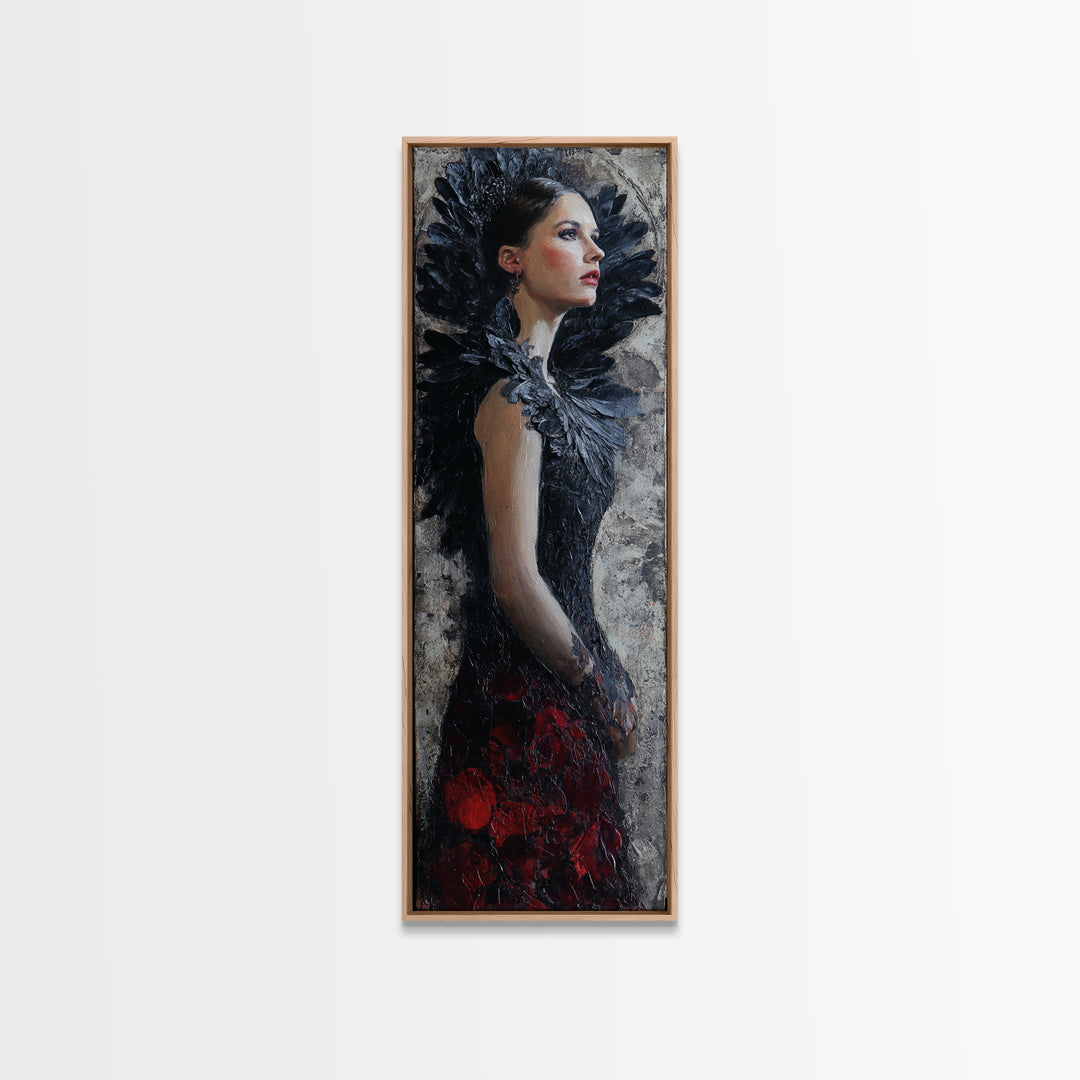 Raven Feathers Arranged Like a Halo Canvas Print, Gothic Art, Gallery Decor, Living Room Decor, Oil Painting, Gothic, GOT-1x3-82