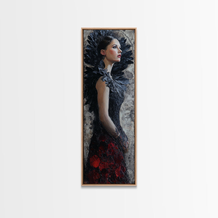 Raven Feathers Arranged Like a Halo Canvas Print, Gothic Art, Gallery Decor, Living Room Decor, Oil Painting, Gothic, GOT-1x3-82