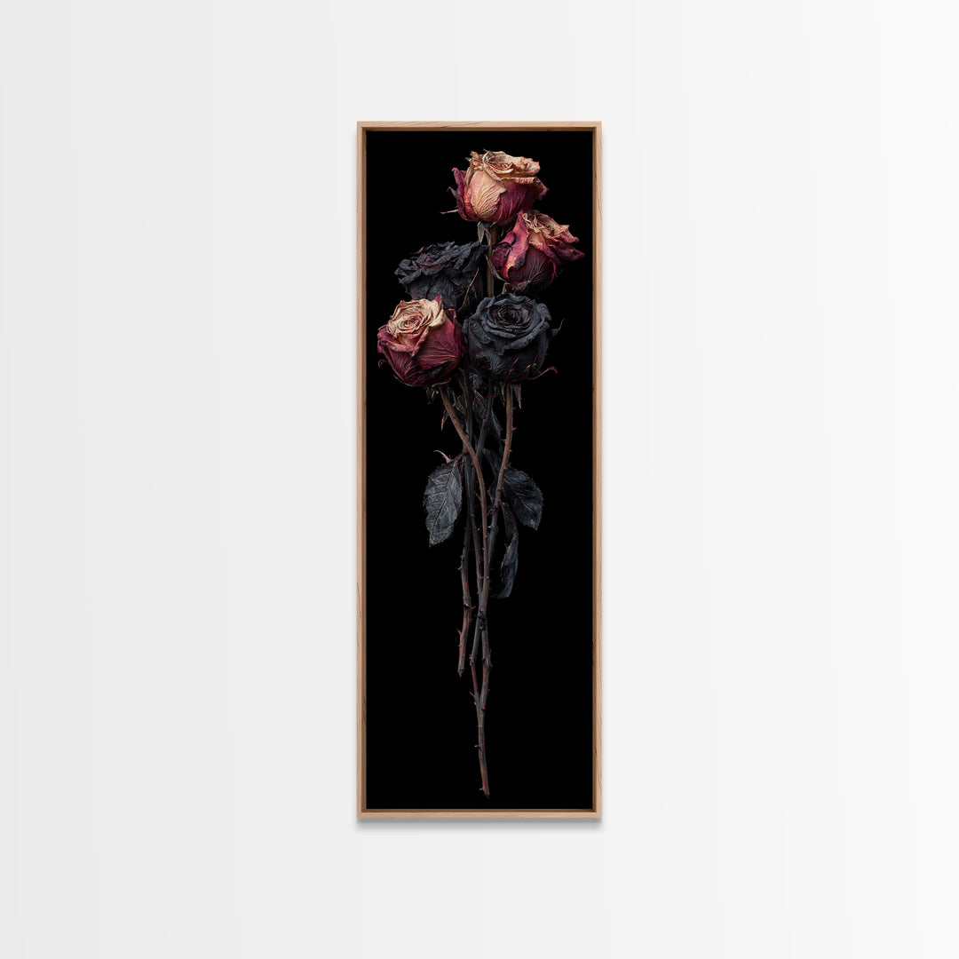 Black Rose Bouquet Framed Canvas Print, Gothic Art, Dark Academia Art, Living Room Decor, Fine Art, Gothic, Boho Decor, GOT-1x3-87