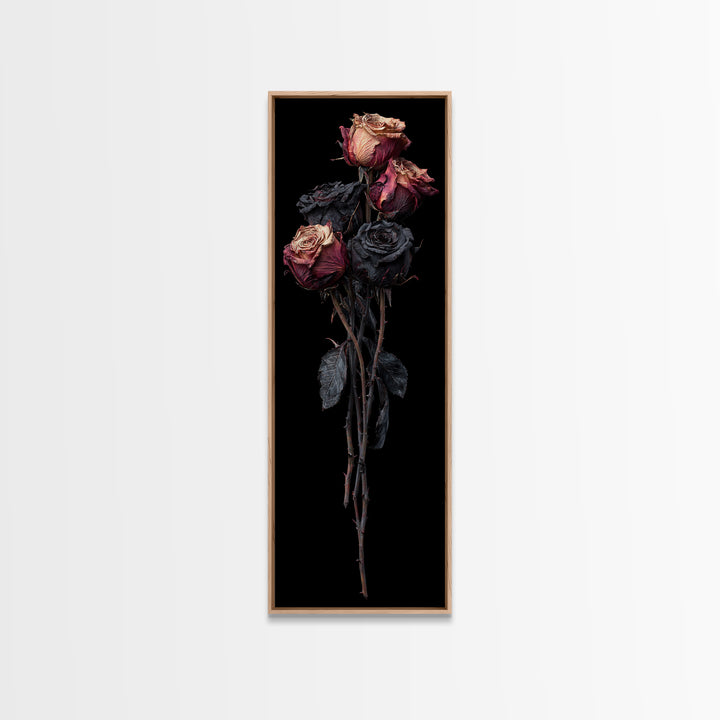 Black Rose Bouquet Framed Canvas Print, Gothic Art, Dark Academia Art, Living Room Decor, Fine Art, Gothic, Boho Decor, GOT-1x3-87