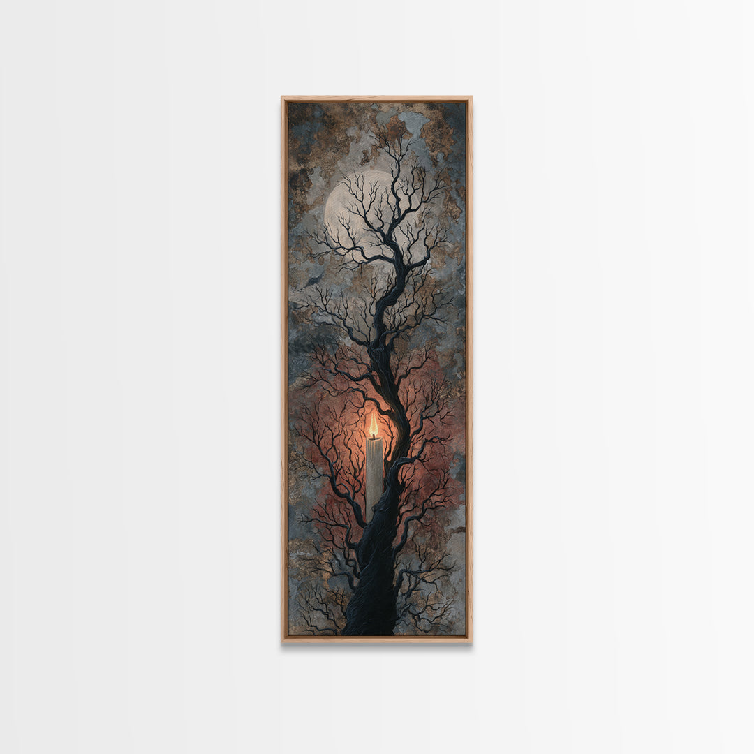 Silver Moon over Twisted Black Trees Canvas Print, Gothic Art, Minimalist Decor, Living Room Decor, Fine Art, Gothic, GOT-1x3-93