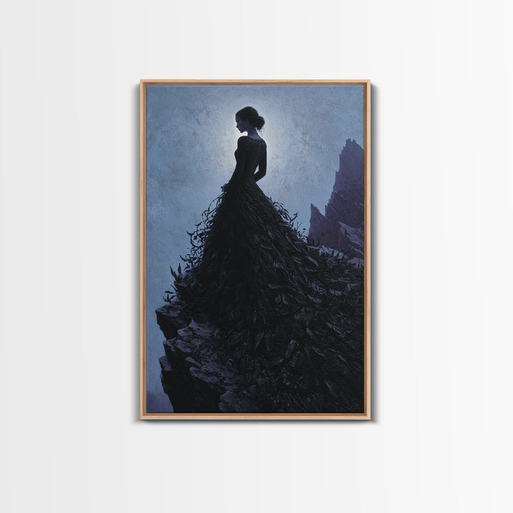 Stormy Castle Silhouette on Jagged Cliffs Canvas Print, Gothic Art, Luxury Decor, Living Room Decor, Oil Painting, Gothic, GOT-2x3-14