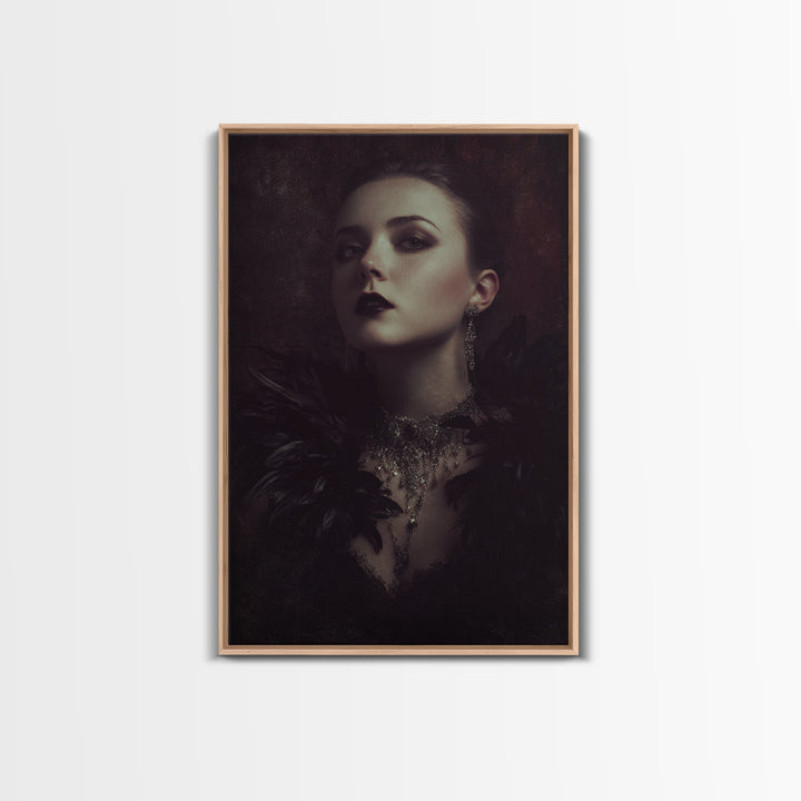 Vampire Inspired Portrait with Pale Skin and Framed Canvas Print, Gothic Art, Room Decor, Living Room Decor, Fine Art, Gothic, GOT-2x3-18
