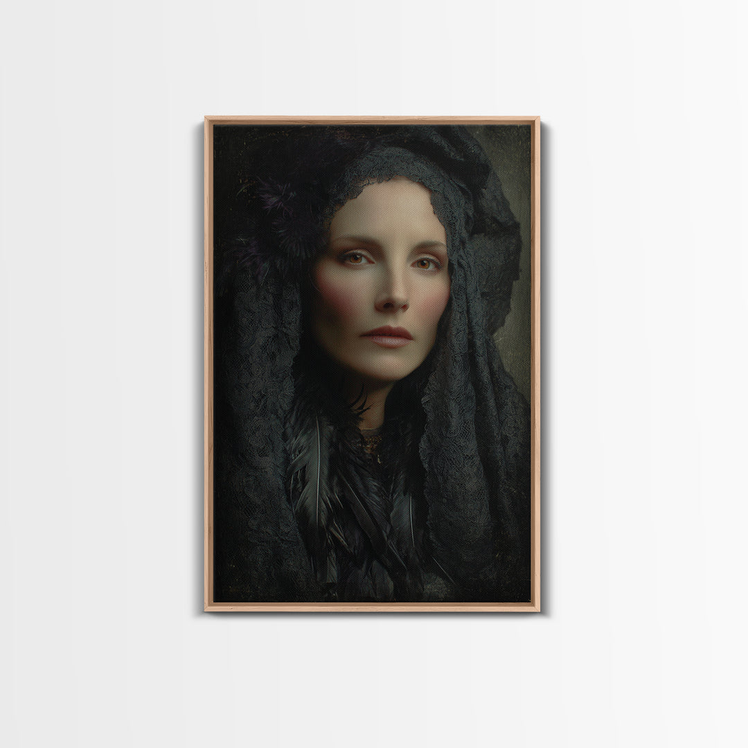Melancholy Woman Portrait Framed Canvas Print, Gothic Art, Living Room Decor, Fine Art, Gothic, Modern Decor, Fine Art Print, GOT-2x3-36