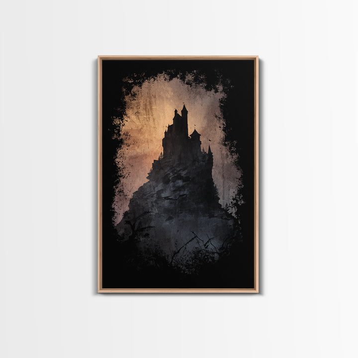 Stormy Castle Silhouette on Jagged Cliffs Canvas Print, Gothic Art, Digital Art, Living Room Decor, Abstract Art, Gothic, GOT-2x3-62