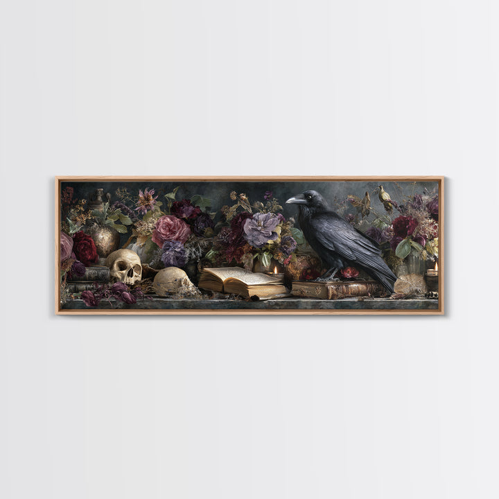 Candlelit Book and Dried Flowers Still Life Framed Canvas Print, Gothic Art, Home Decor, Living Room Decor, Fine Art, Gothic, GOT-3x1-10