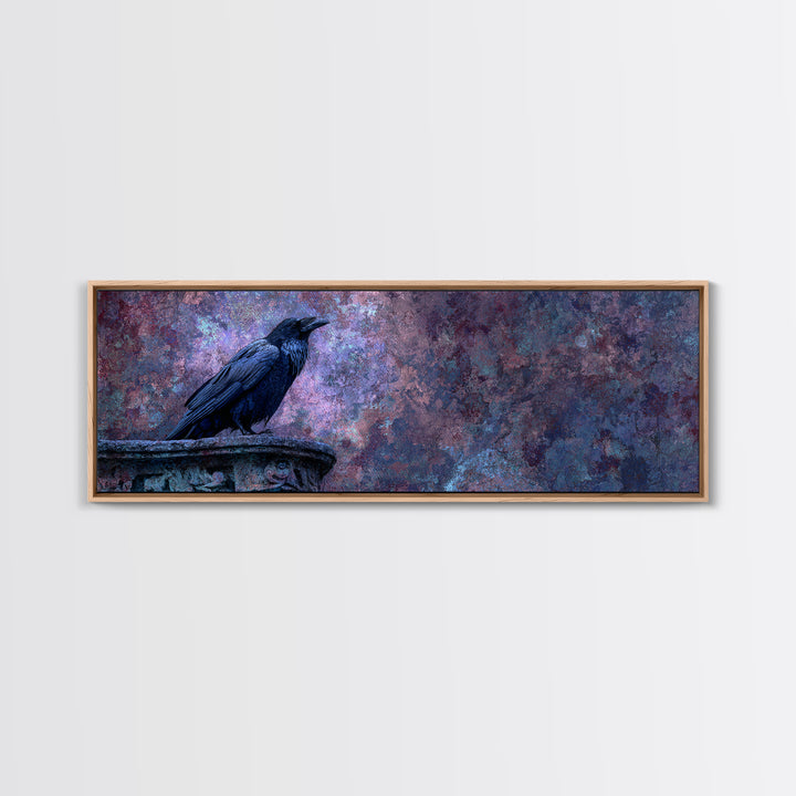 Raven on a Cathedral Gargoyle Framed Canvas Print, Gothic Art, Whimsigoth Decor, Living Room Decor, Fine Art, Gothic, GOT-3x1-17