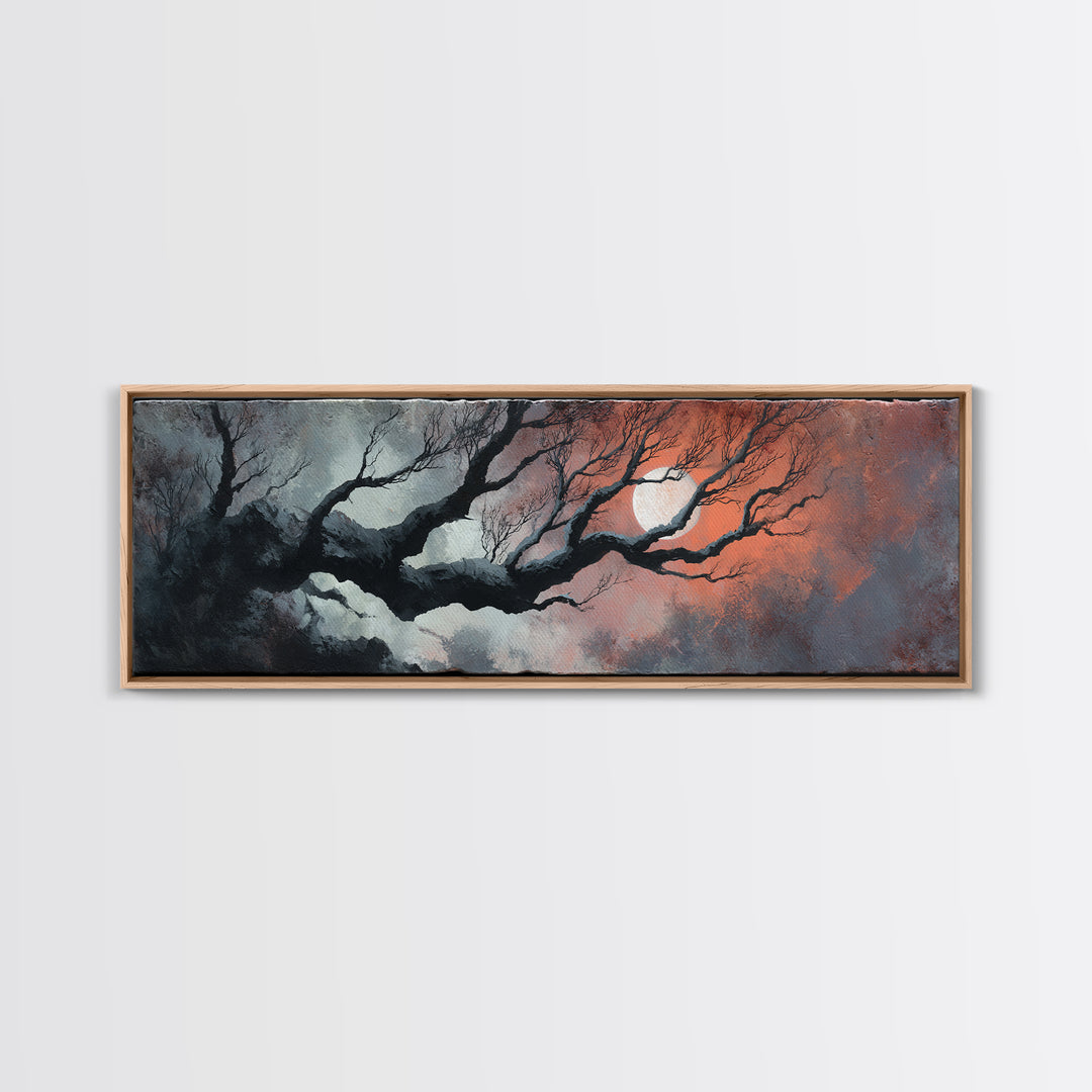 Silver Moon over Twisted Black Trees Canvas Print, Gothic Art, Moody Wall Art, Living Room Decor, Abstract Art, Gothic, GOT-3x1-49