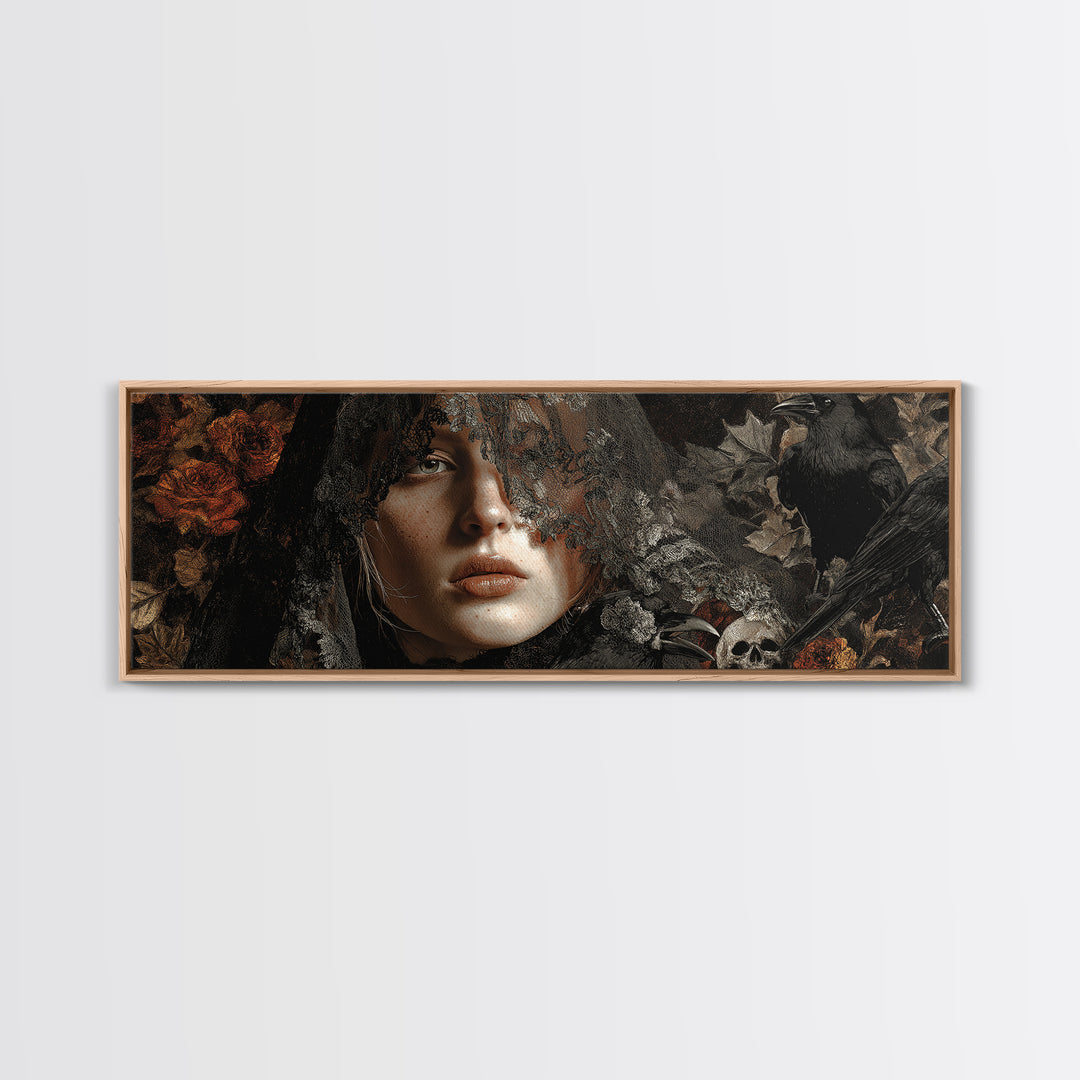 Melancholy Woman Portrait Framed Canvas Print, Gothic Art, Contemporary Art, Living Room Decor, Fine Art, Gothic, Art Nouveau, GOT-3x1-68
