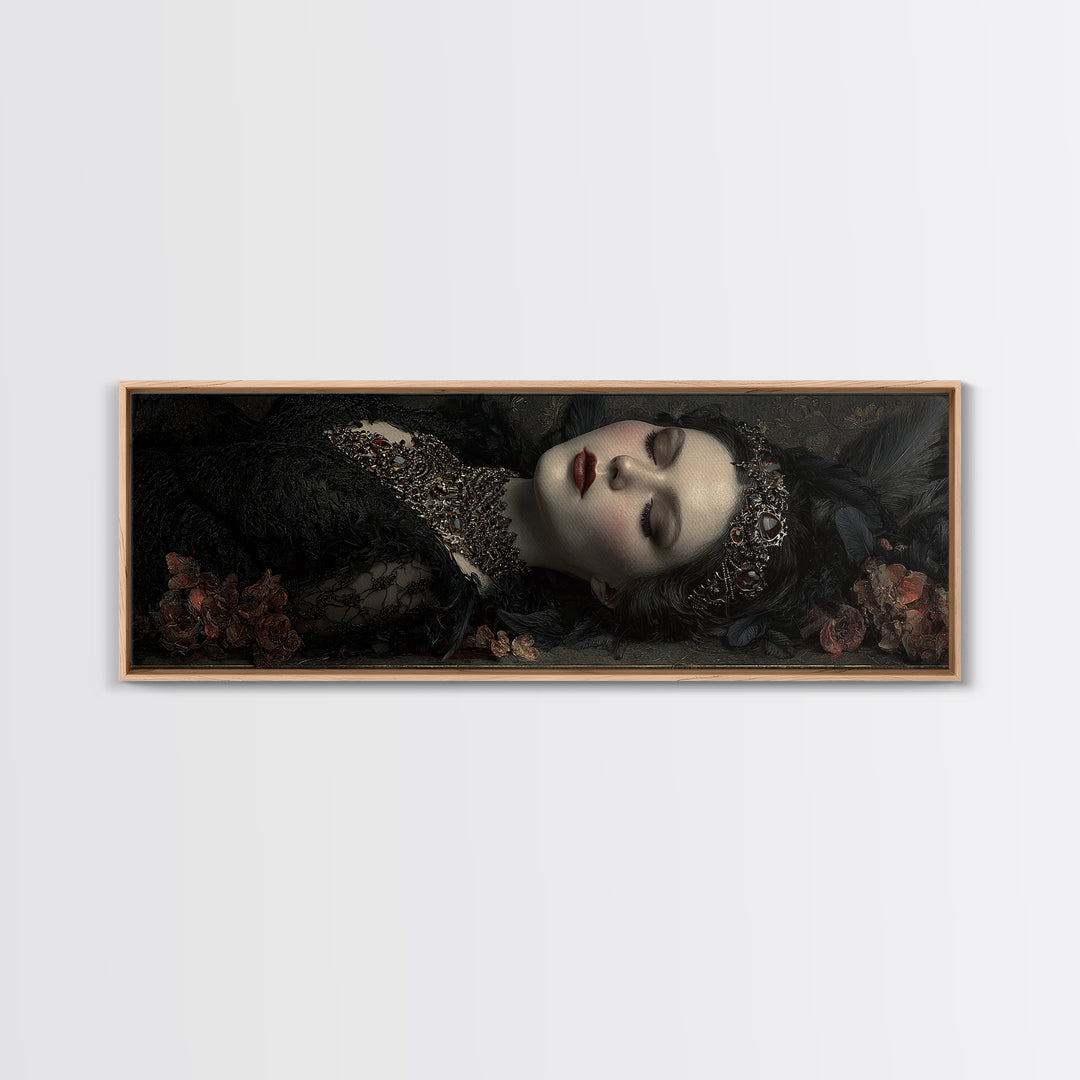 Vampire Inspired Portrait with Pale Skin and Framed Canvas Print, Gothic Art, Dark Academia Decor, Living Room Decor, Gothic, GOT-3x1-74
