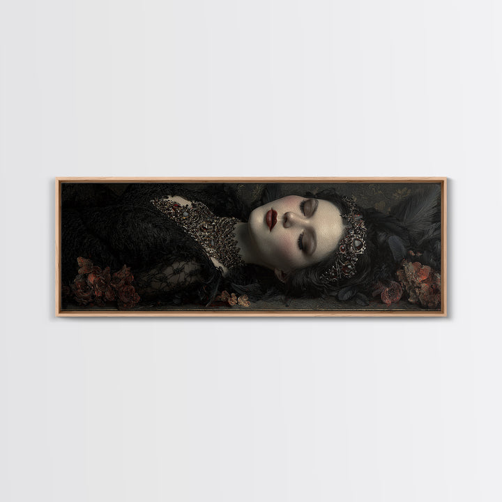 Vampire Inspired Portrait with Pale Skin and Framed Canvas Print, Gothic Art, Dark Academia Decor, Living Room Decor, Gothic, GOT-3x1-74