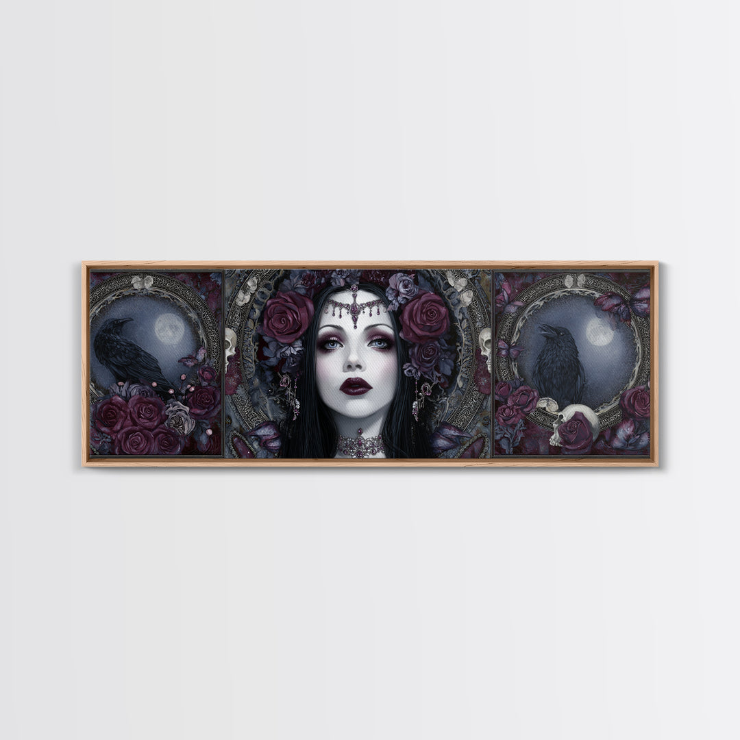 Vampire Inspired Portrait with Pale Skin and Canvas Print, Gothic Art, Canvas Painting, Living Room Decor, Fine Art, Gothic, GOT-3x1-98