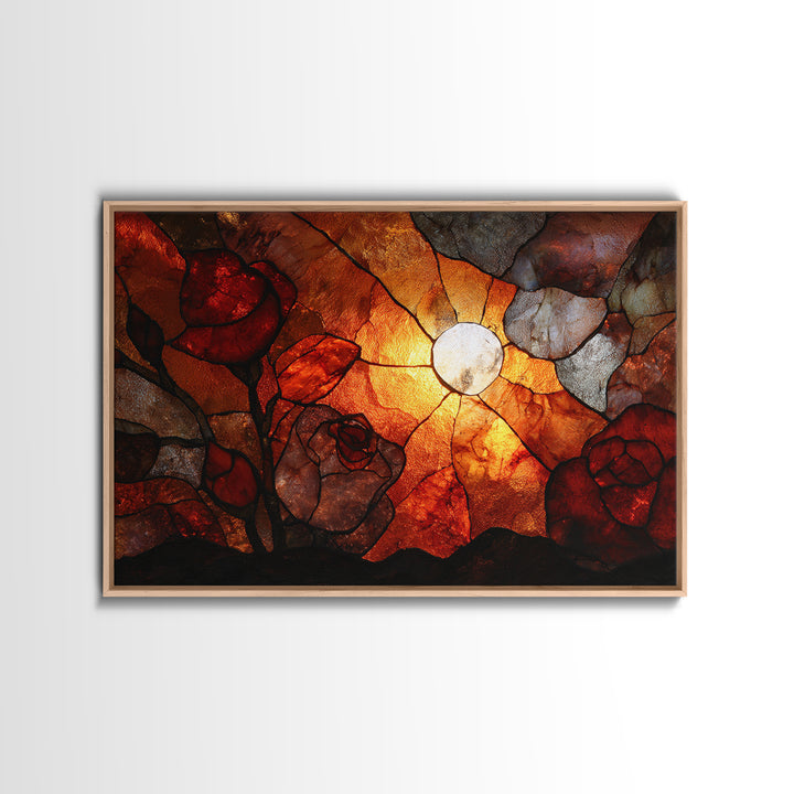 Cracked Mirror Reflecting Moon and Roses Framed Canvas Print, Gothic Art, Moody Wall Art, Living Room Decor, Fine Art, Gothic, GOT-3x2-27