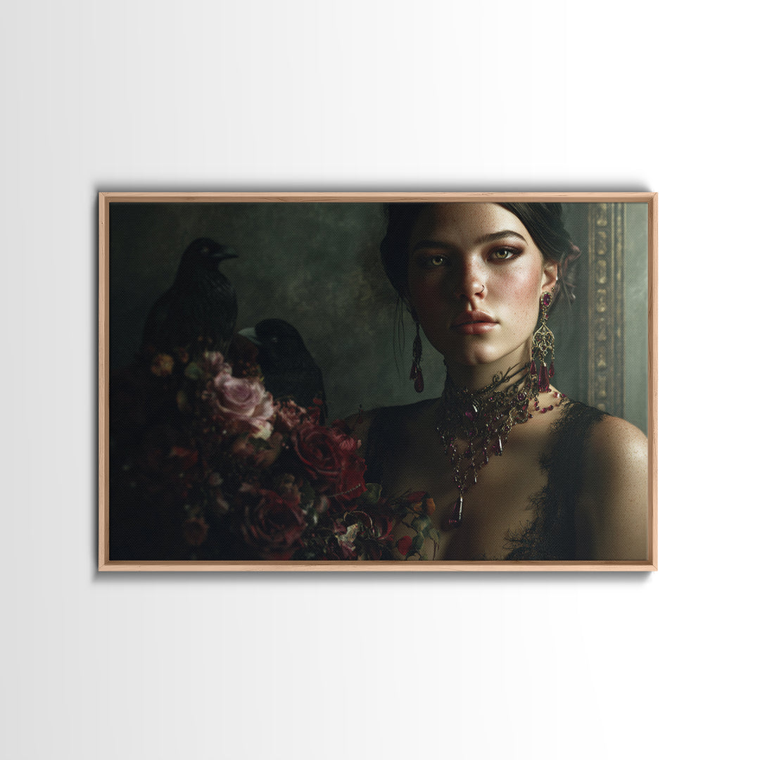 Vampire Inspired Portrait with Pale Skin and Canvas Print, Gothic Art, Canvas Tote Bag, Living Room Decor, Fine Art, Gothic, GOT-3x2-38