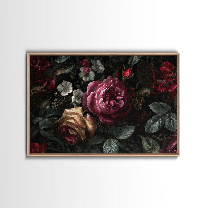 Dark Floral Wallpaper Pattern Framed Canvas Print, Gothic Art, Canvas Painting, Living Room Decor, Gothic, Fine Art Print, GOT-3x2-41