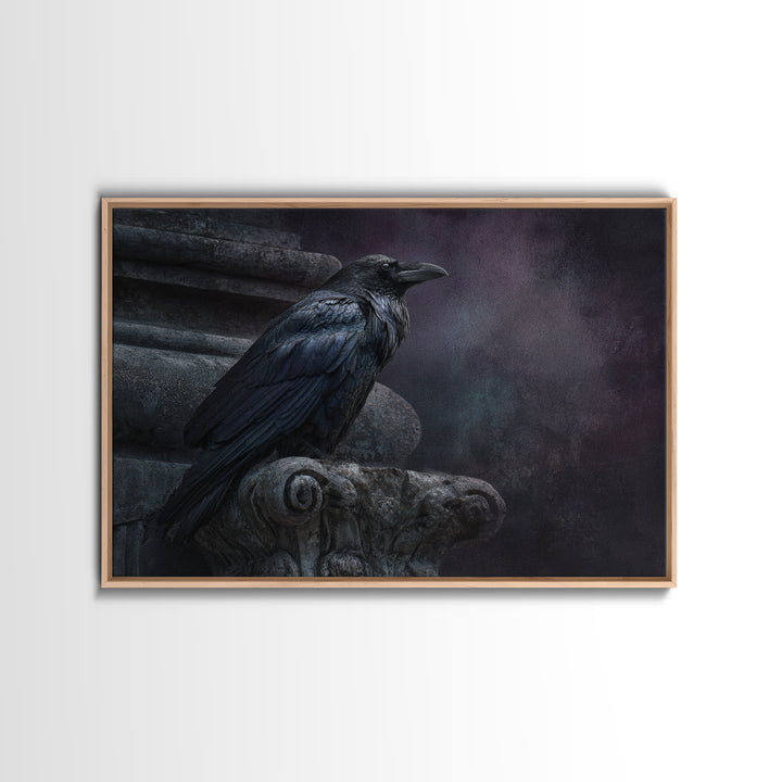 Raven on a Cathedral Gargoyle Framed Canvas Print, Gothic Art, Moody Wall Art, Living Room Decor, Fine Art, Gothic, Wall Decor, GOT-3x2-5