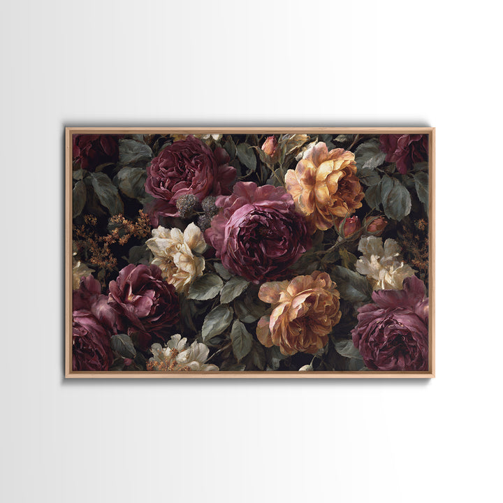 Dark Floral Wallpaper Pattern Framed Canvas Print, Gothic Art, Canvas Painting, Living Room Decor, Gothic, Fine Art Print, GOT-3x2-65
