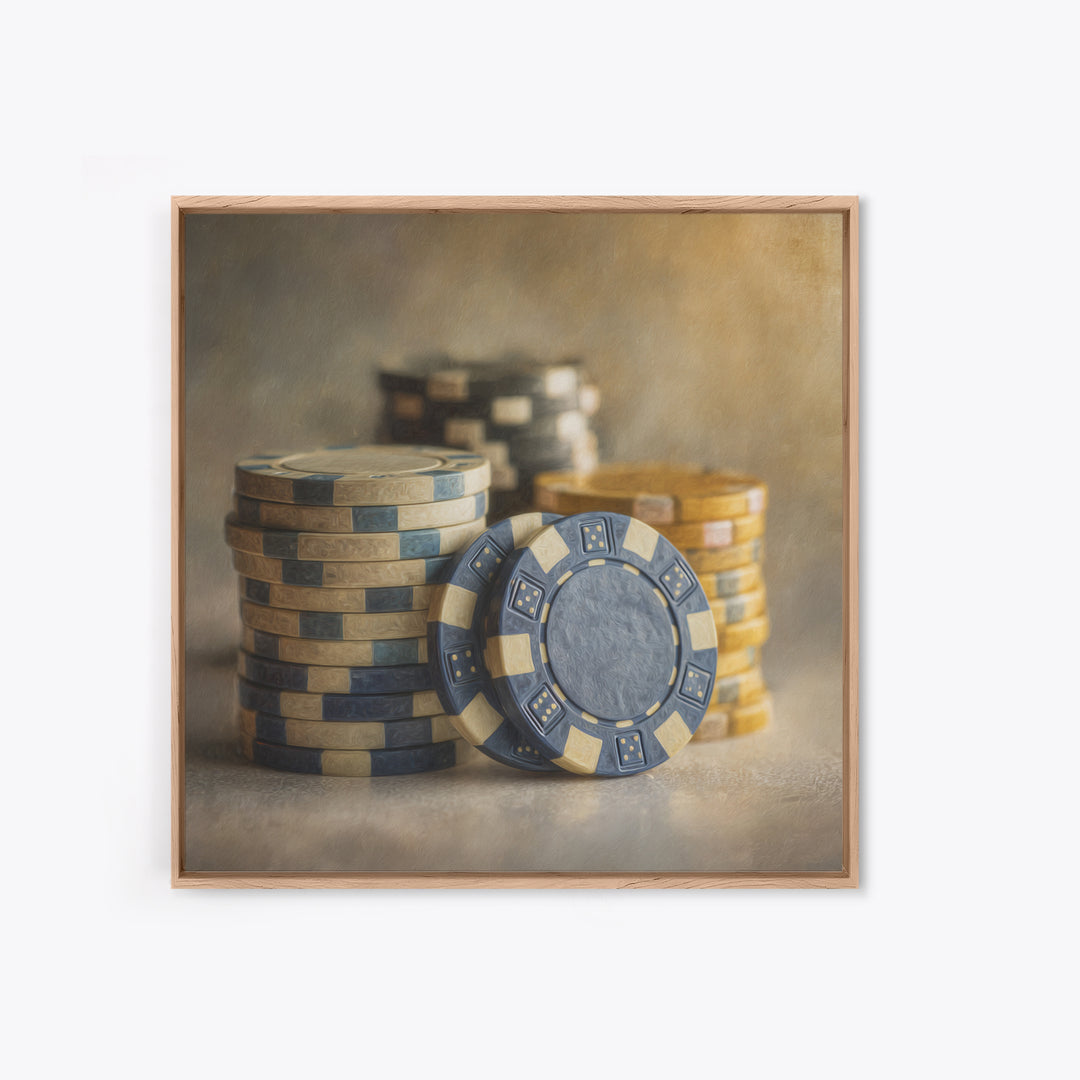 Poker Chips Stacked Like Casino Still Life Canvas Print, Game Room Art, Black Woman Art, Game Room Decor, Fine Art, Play, GRA-1x1-31