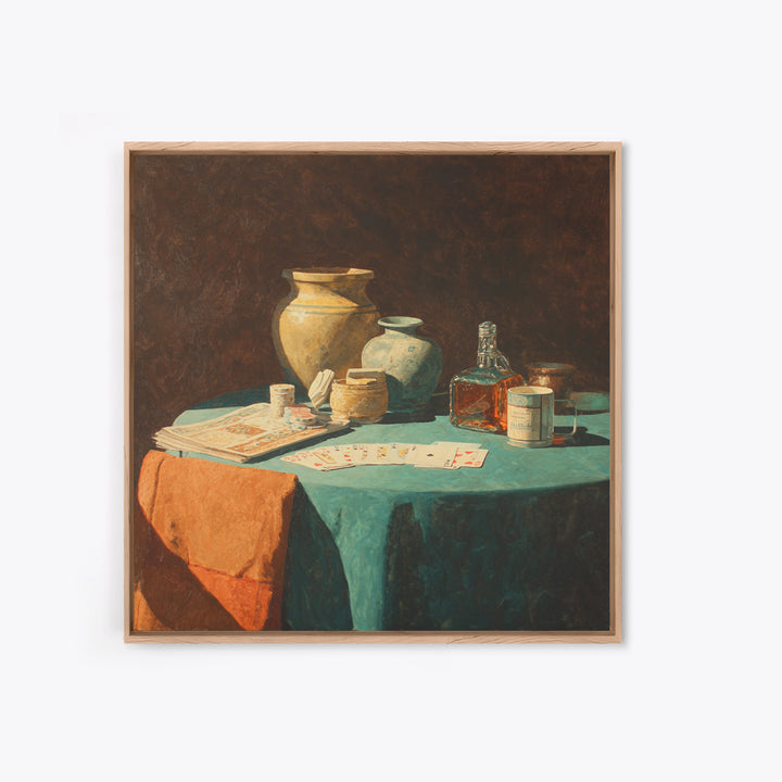 Blackjack Table Still Life Without Words Framed Canvas Print, Game Room Art, Modern Wall Art, Game Room Decor, Fine Art, Play, GRA-1x1-44