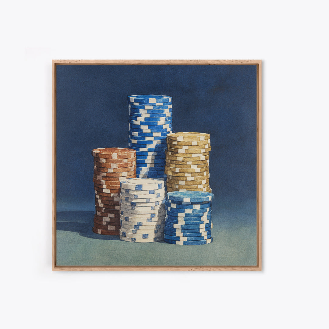 Poker Chips Stacked Like Casino Still Life Canvas Print, Game Room Art, Kids Room Wall Art, Game Room Decor, Watercolor Art, GRA-1x1-55