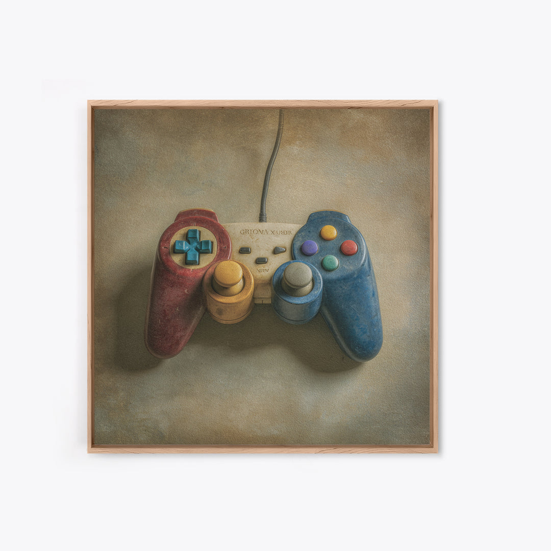 Old School Game Controller Framed Canvas Print, Game Room Art, Living Room Art, Game Room Decor, Watercolor Art, Play, GRA-1x1-6