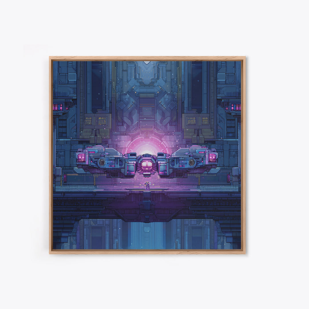 Arcade Spaceship Pixel Art Scene Framed Canvas Print, Game Room Art, Gallery Decor, Game Room Decor, Fine Art, Play, GRA-1x1-67