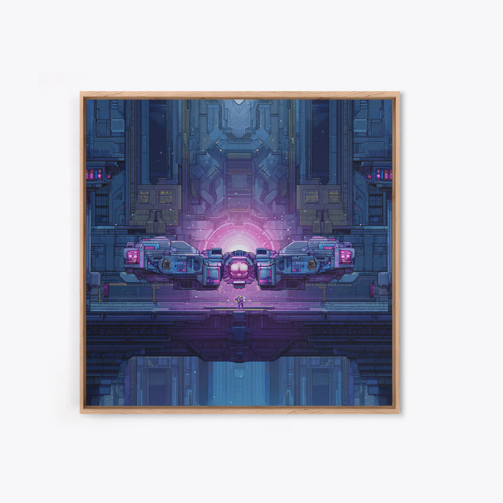Arcade Spaceship Pixel Art Scene Framed Canvas Print, Game Room Art, Gallery Decor, Game Room Decor, Fine Art, Play, GRA-1x1-67