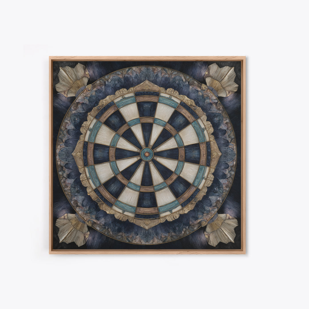 Dartboard Bullseye with Dynamic Motion Framed Canvas Print, Game Room Art, Black Art, Game Room Decor, Fine Art, Play, GRA-1x1-8