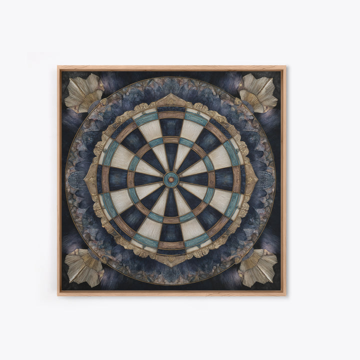 Dartboard Bullseye with Dynamic Motion Framed Canvas Print, Game Room Art, Black Art, Game Room Decor, Fine Art, Play, GRA-1x1-8