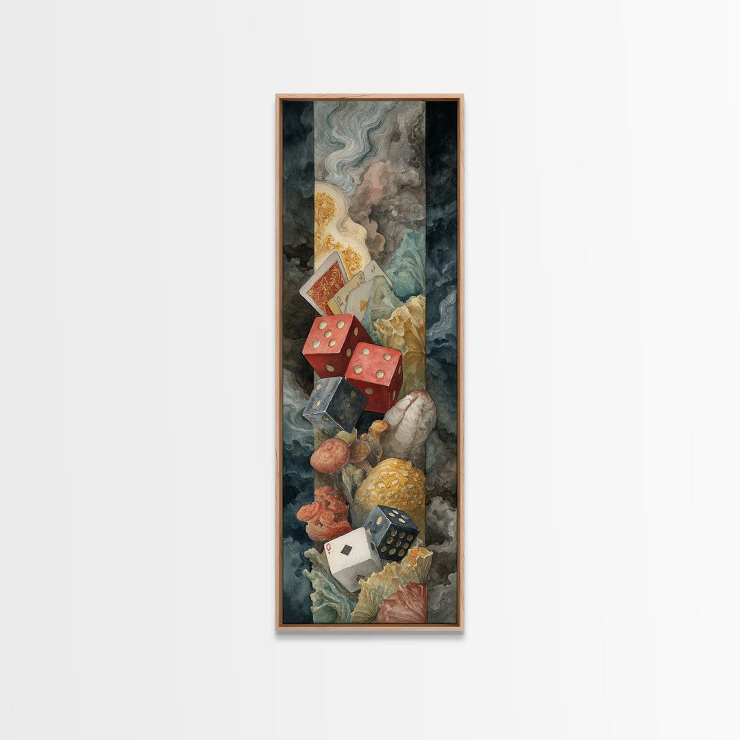 Playing Cards and Dice Framed Canvas Print, Game Room Art, Home Decor, Game Room Decor, Abstract Art, Play, Wall Art Set, GRA-1x3-15