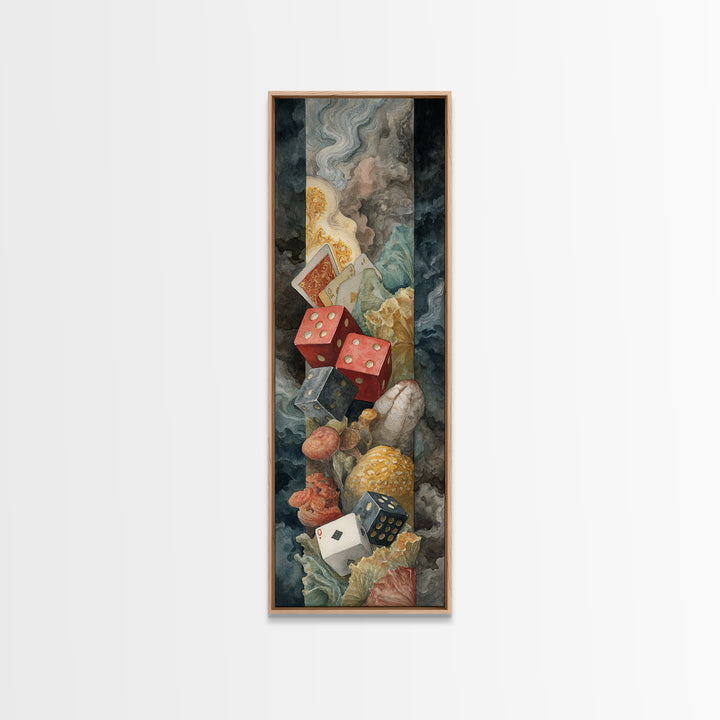 Playing Cards and Dice Framed Canvas Print, Game Room Art, Home Decor, Game Room Decor, Abstract Art, Play, Wall Art Set, GRA-1x3-15