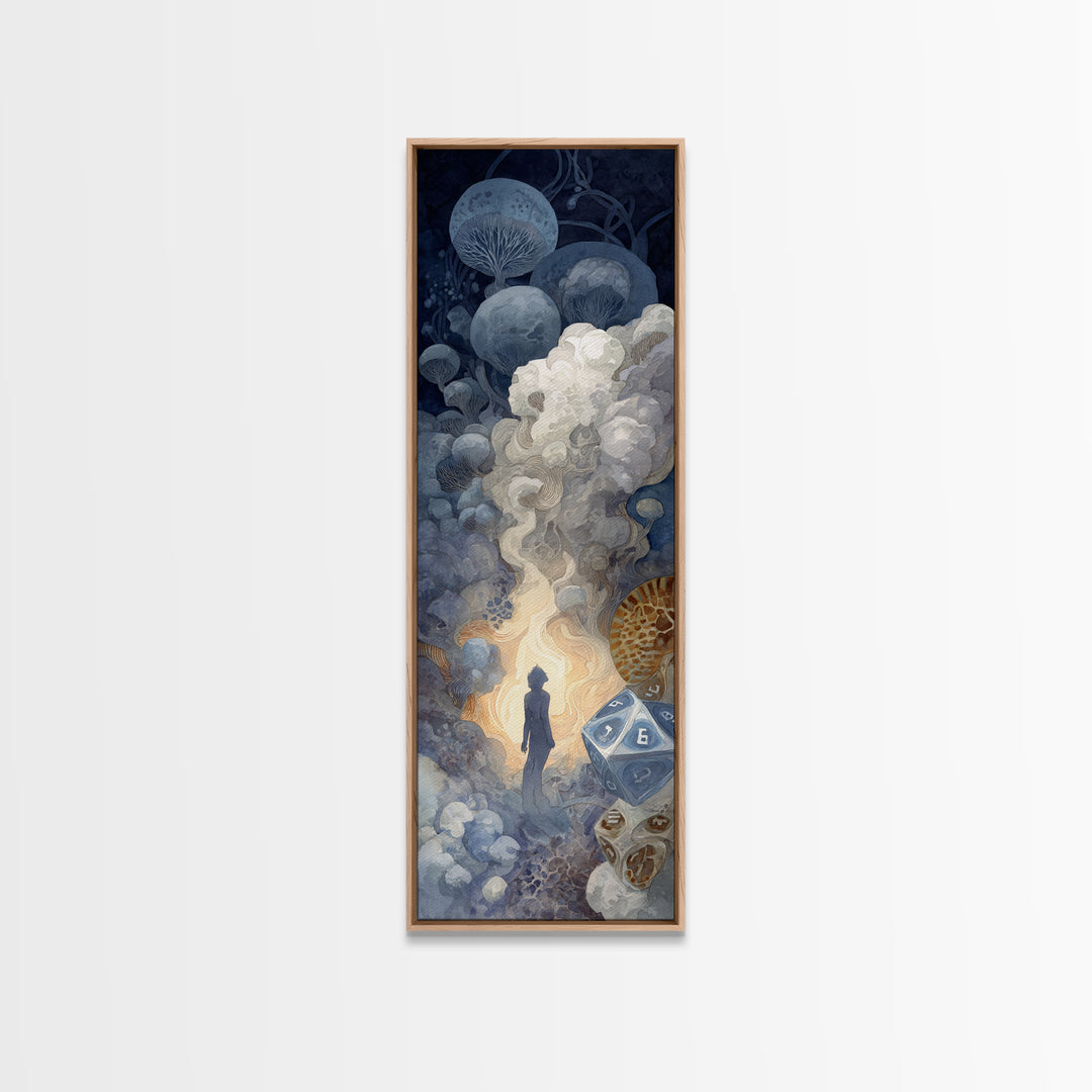 Tabletop Dice Rolling Through Dramatic Light Canvas Print, Game Room Art, Original Artwork, Game Room Decor, Fine Art, Play, GRA-1x3-5