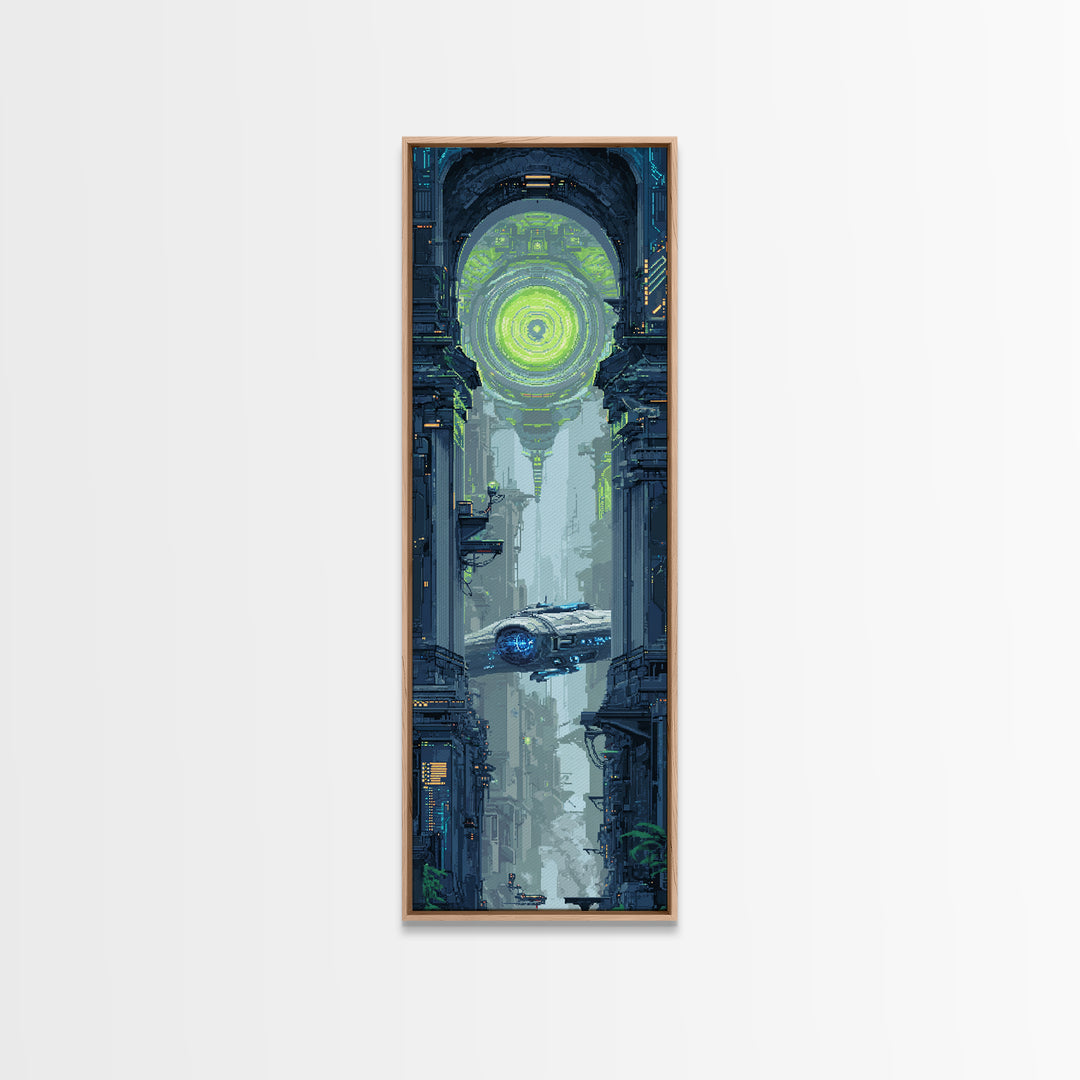 Arcade Spaceship Pixel Art Scene Canvas Print, Game Room Art, Contemporary Art, Game Room Decor, Play, Bedroom Wall Art, GRA-1x3-7