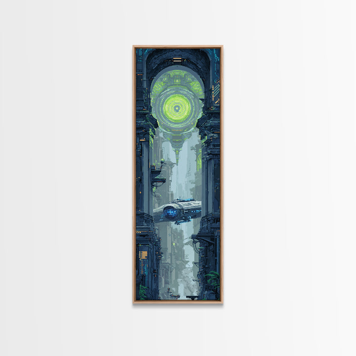 Arcade Spaceship Pixel Art Scene Canvas Print, Game Room Art, Contemporary Art, Game Room Decor, Play, Bedroom Wall Art, GRA-1x3-7