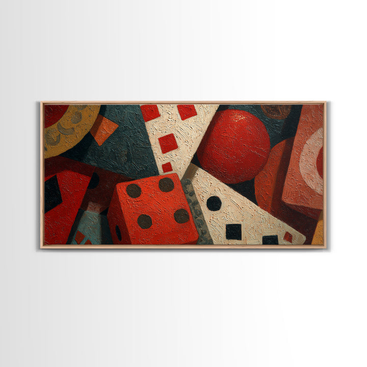 Playing Cards and Dice Framed Canvas Print, Game Room Art, Canvas Wall Art, Game Room Decor, Watercolor Art, Play, GRA-2x1-23