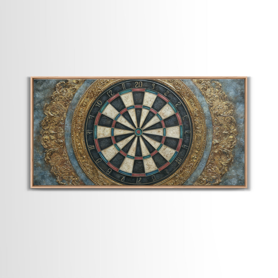 Dartboard Bullseye with Dynamic Motion Framed Canvas Print, Game Room Art, Minimalist Decor, Game Room Decor, Fine Art, Play, GRA-2x1-28