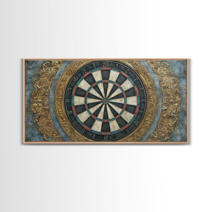 Dartboard Bullseye with Dynamic Motion Framed Canvas Print, Game Room Art, Minimalist Decor, Game Room Decor, Fine Art, Play, GRA-2x1-28