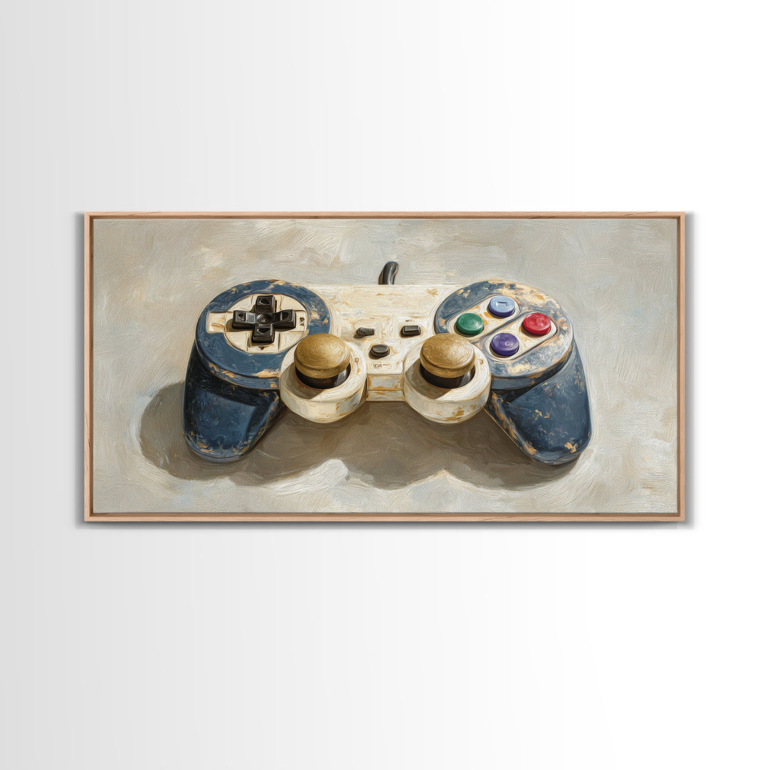 Old School Game Controller Framed Canvas Print, Game Room Art, Minimalist Decor, Game Room Decor, Play, Modern Wall Art, GRA-2x1-50