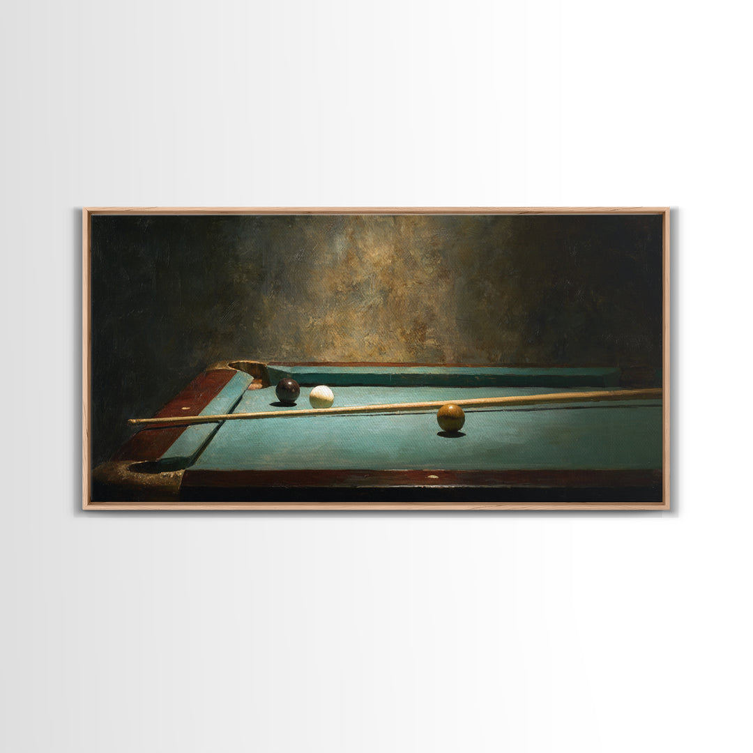 Pool Cue and Chalk on Green Felt Framed Canvas Print, Game Room Art, Luxury Decor, Game Room Decor, Play, Canvas Wall Art, GRA-2x1-6
