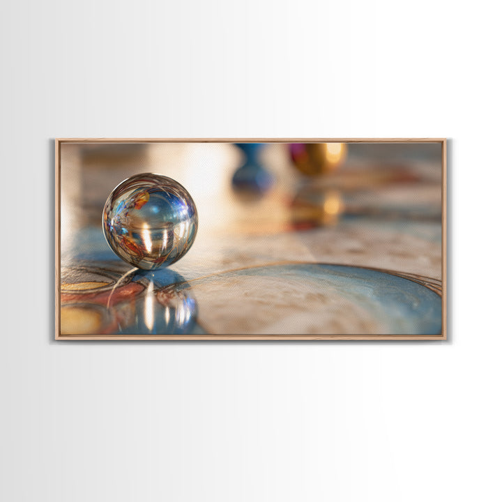 Pinball Silver Ball Framed Canvas Print, Game Room Art, Original Art, Game Room Decor, Abstract Art, Play, Trendy Wall Art, GRA-2x1-65