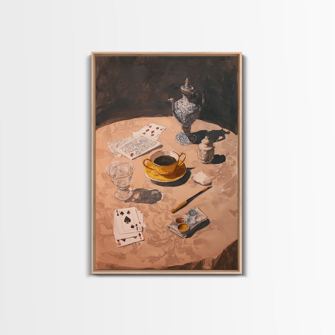 Blackjack Table Still Life Without Words Framed Canvas Print, Game Room Art, Wall Art Set, Game Room Decor, Fine Art, Play, GRA-2x3-28