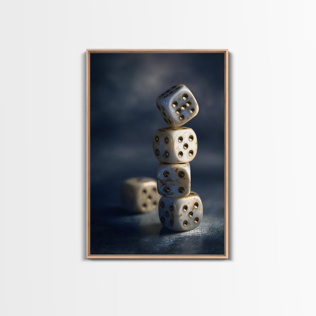 Tabletop Dice Rolling Through Dramatic Light Canvas Print, Game Room Art, Canvas Wall Art, Game Room Decor, Fine Art, Play, GRA-2x3-49