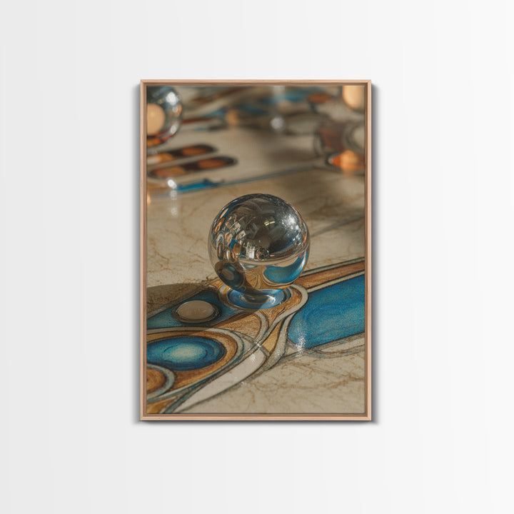 Pinball Silver Ball Framed Canvas Print, Game Room Art, Canvas Art, Game Room Decor, Oil Painting, Play, Living Room Art, GRA-2x3-53