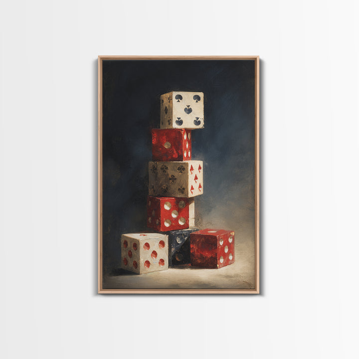 Playing Cards and Dice Framed Canvas Print, Game Room Art, Game Room Decor, Oil Painting, Play, African American Art, GRA-2x3-59