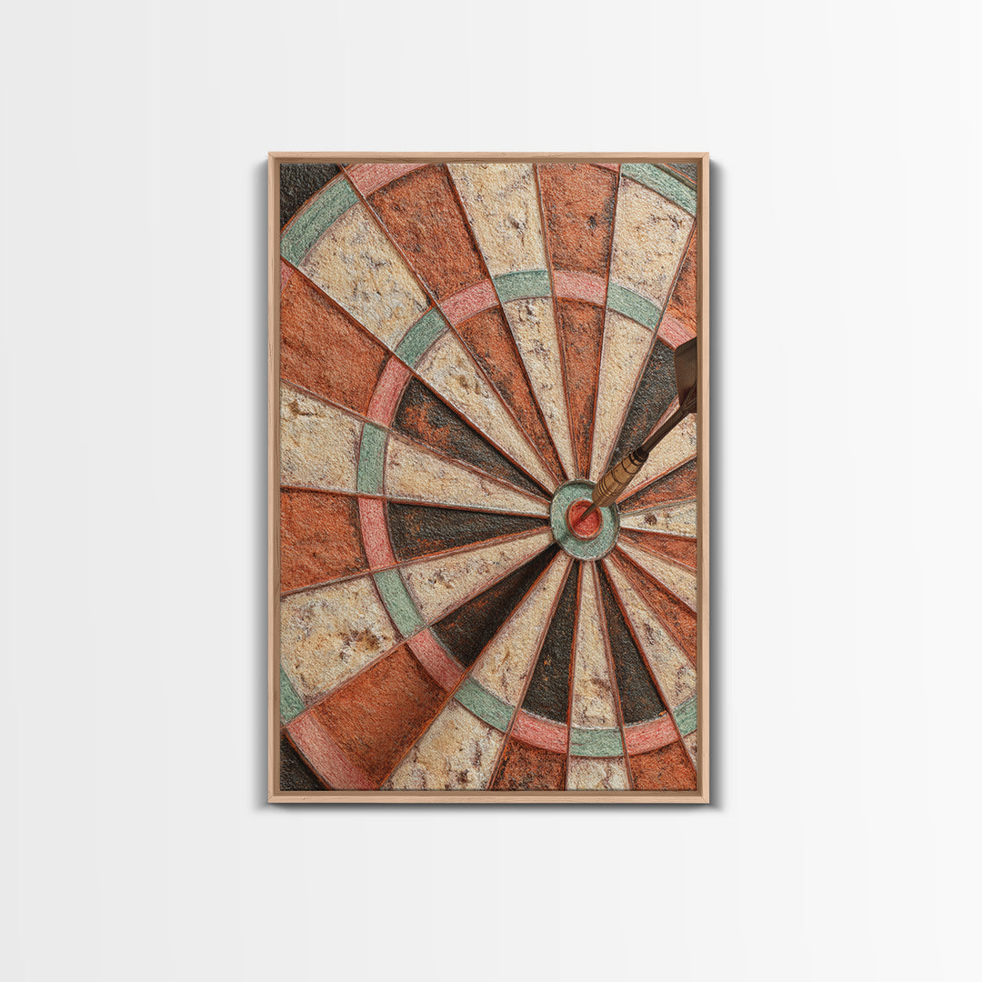 Dartboard Bullseye with Dynamic Motion Framed Canvas Print, Game Room Art, Room Decor, Game Room Decor, Fine Art, Play, GRA-2x3-64