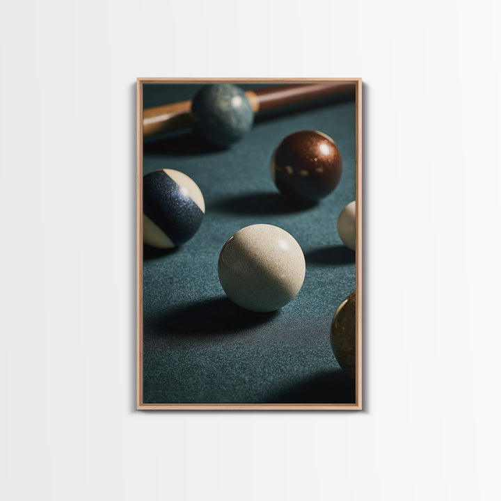 Pool Cue and Chalk on Green Felt Framed Canvas Print, Game Room Art, Canvas Art, Game Room Decor, Play, Living Room Art, GRA-2x3-90