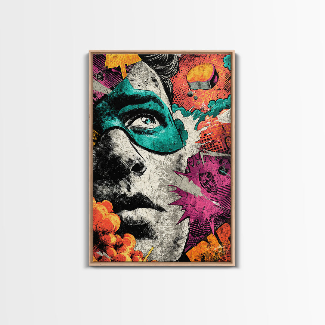 Comic Style Explosion with Game Icons Canvas Print, Game Room Art, Trendy Wall Art, Game Room Decor, Oil Painting, Play, GRA-2x3-95