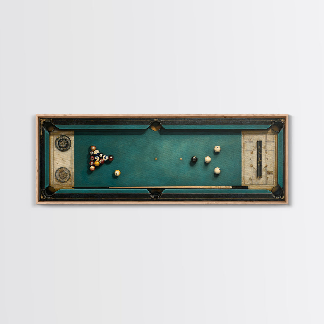 Pool Cue and Chalk on Green Felt Framed Canvas Print, Game Room Art, Original Art, Game Room Decor, Play, Trendy Wall Art, GRA-3x1-2