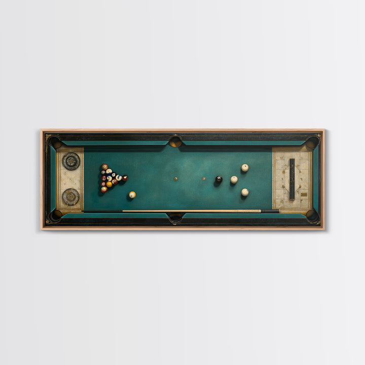 Pool Cue and Chalk on Green Felt Framed Canvas Print, Game Room Art, Original Art, Game Room Decor, Play, Trendy Wall Art, GRA-3x1-2